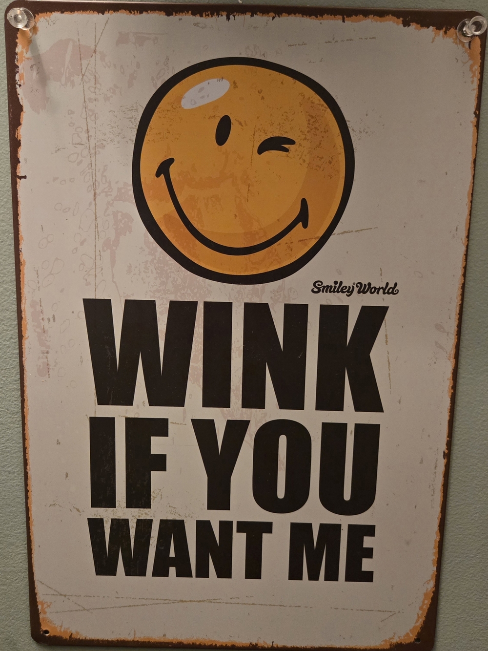 'Wink If You Want Me' Yellow Smiley Wall Sign
